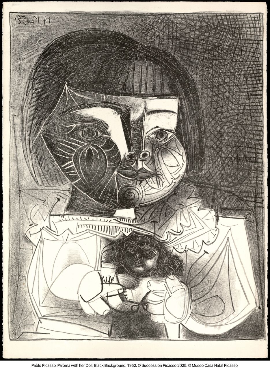Paloma with her Doll, Black Background《帕洛瑪和她的娃娃，黑色背景》