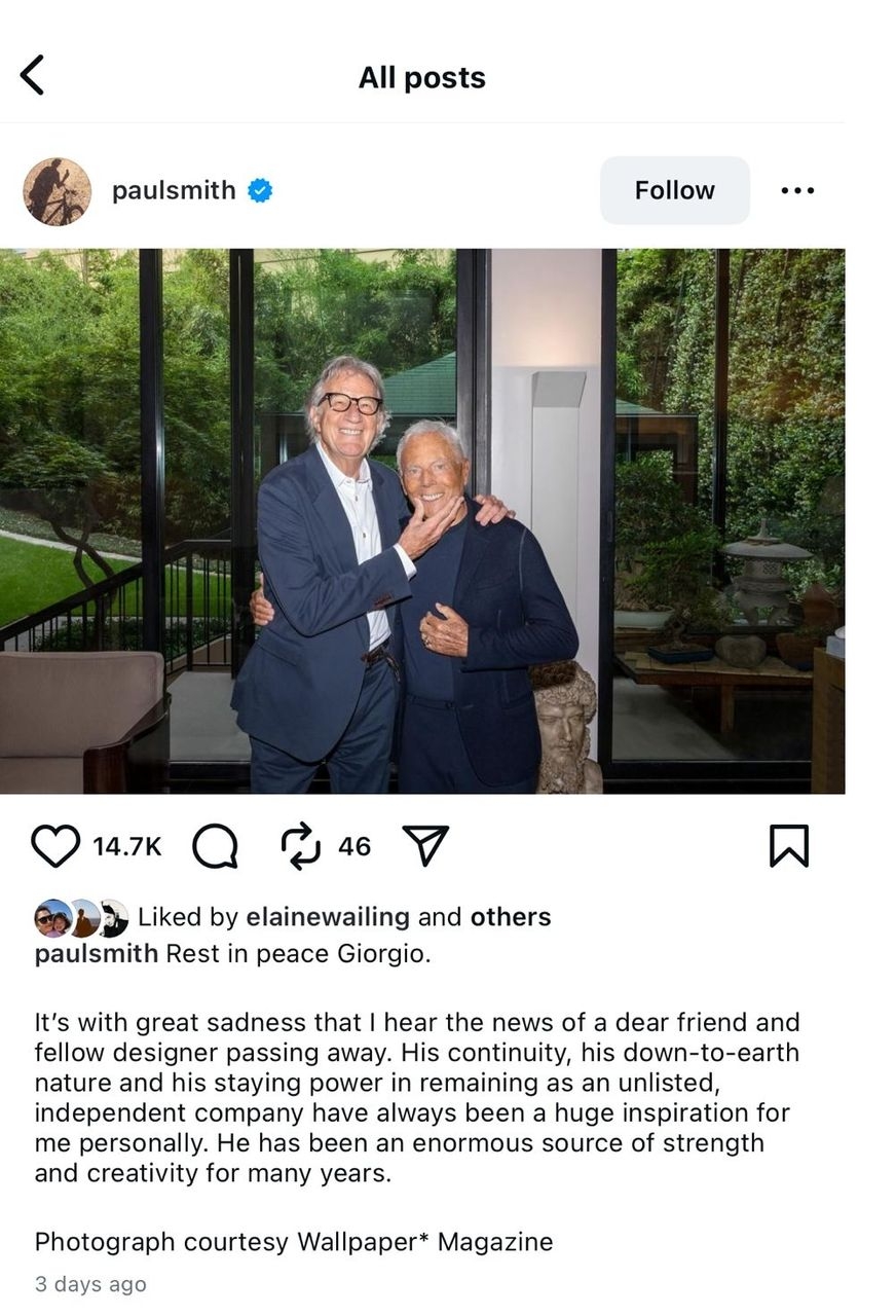 Giorgio Armani逝世