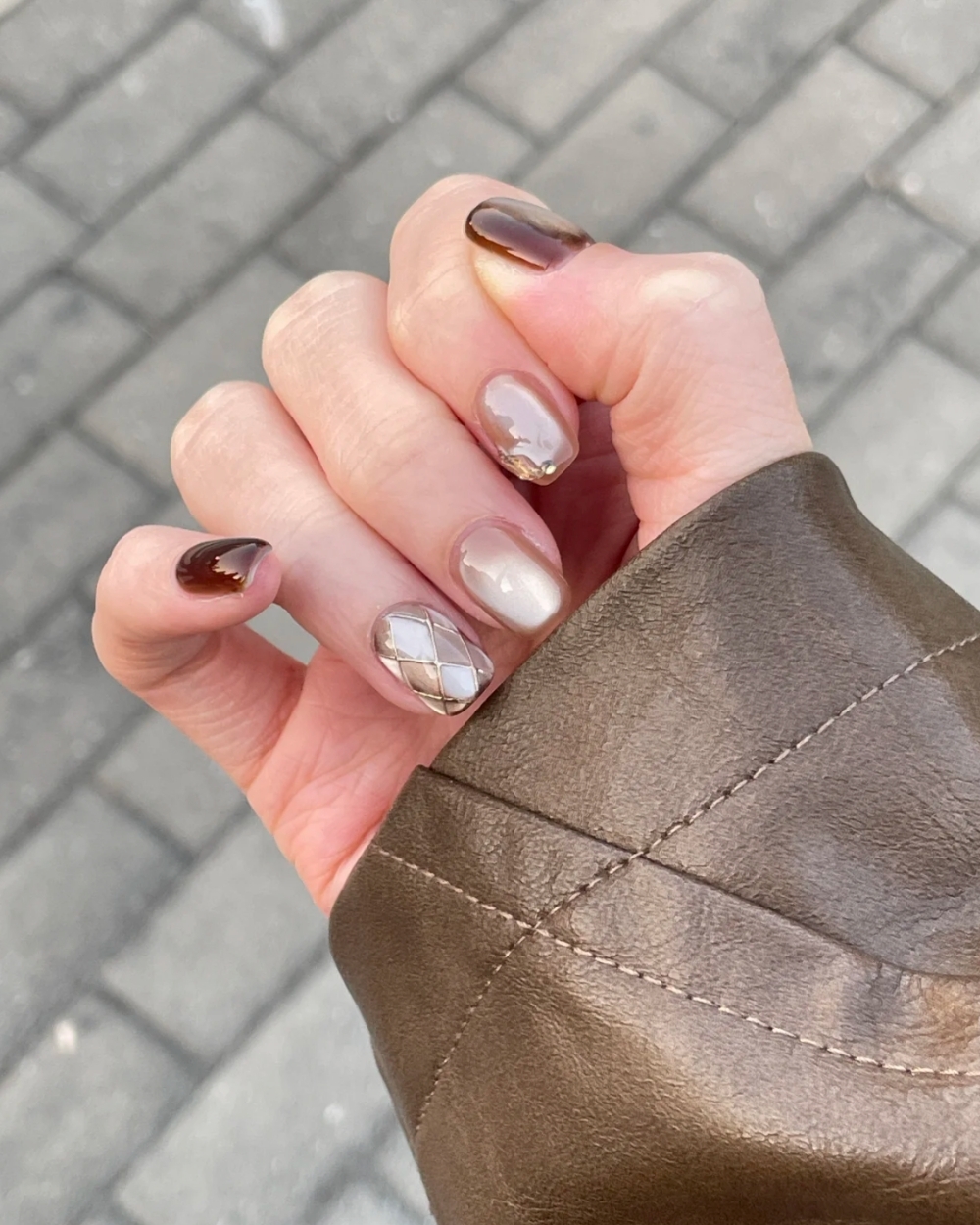 秋冬美甲,法式,暈染