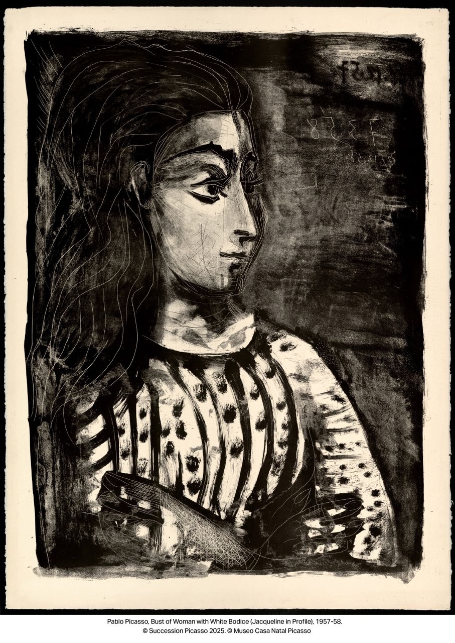 Bust of Woman with White Bodice (Jacqueline in Profile)《身穿白色緊身胸衣的女人半身像(賈桂琳側影)》